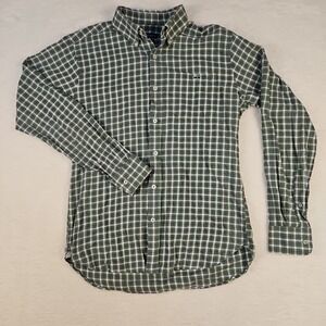 Fish Hippie Dress Shirt Mens Medium Green Plaid Cotton Flannel Button Up‎